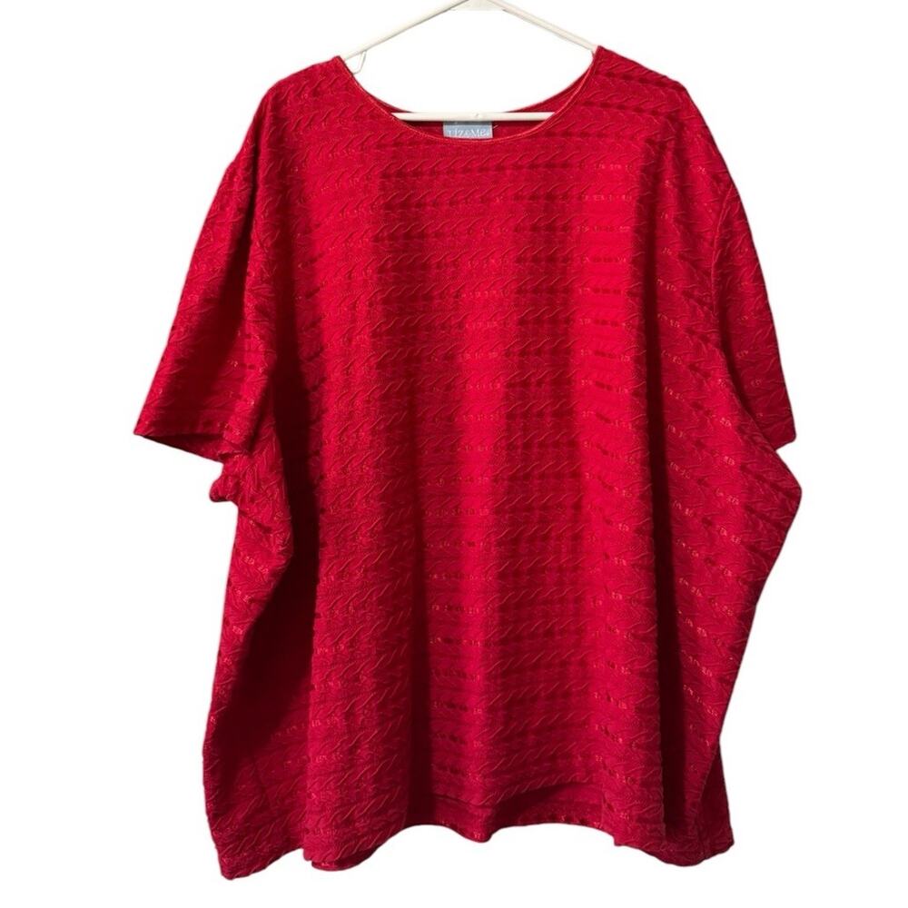 Liz & Me Women Measured Shirt Stripe Short Sleeve‎ Embroidered Texture Stretch
